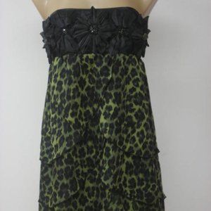 ALICE + OLIVIA Black Leopard Silk Strapless Mini Dress M Medium $440